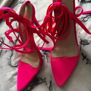 SHEIN Hot Pink Lace-Up Pointed Toe Heels